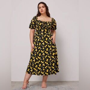 Cider Dress Womens 2XL Lemon Split Knotted Midi Milkmaid Summer Cottagecore NEW